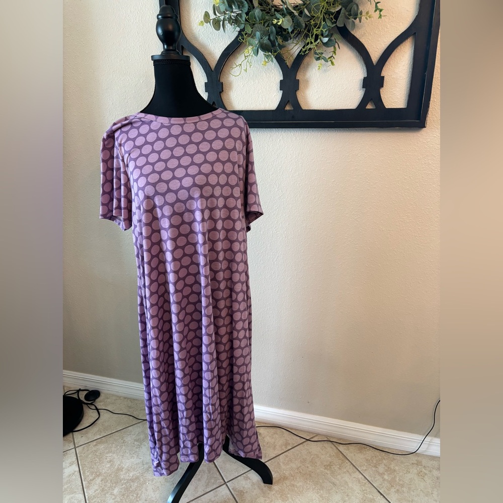 LuLaRoe Carly Hi Low Swing Dress Lavender Polka Dot 2XL